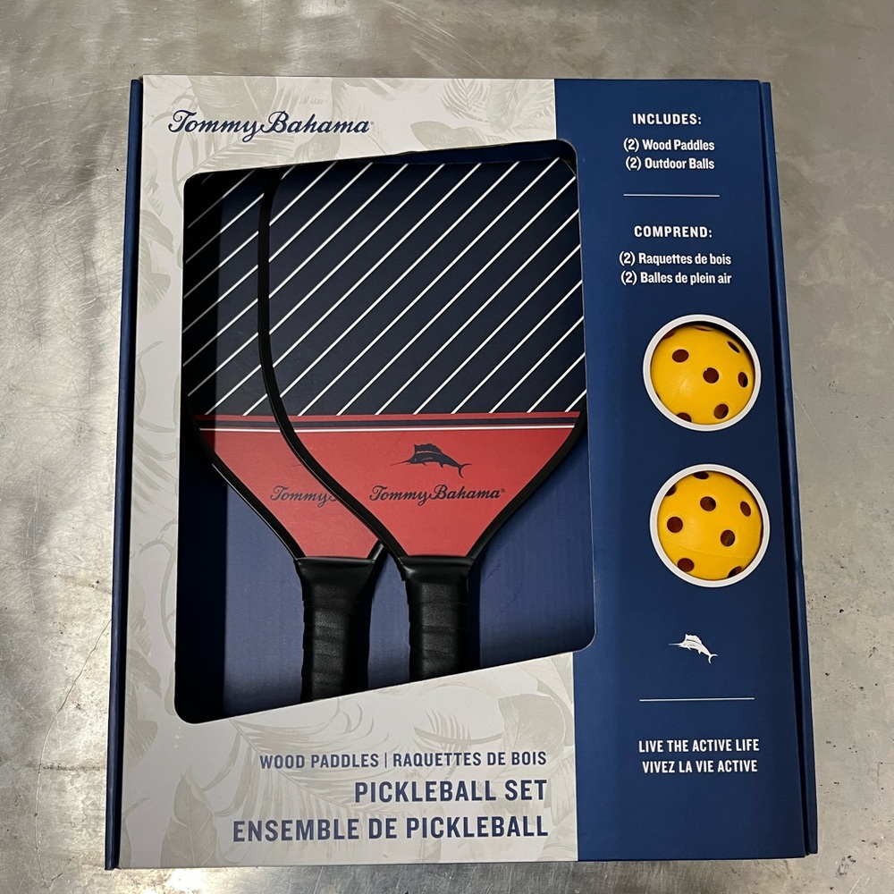 Tommy Bahama Pickleball Set with Wood Paddles and Balls